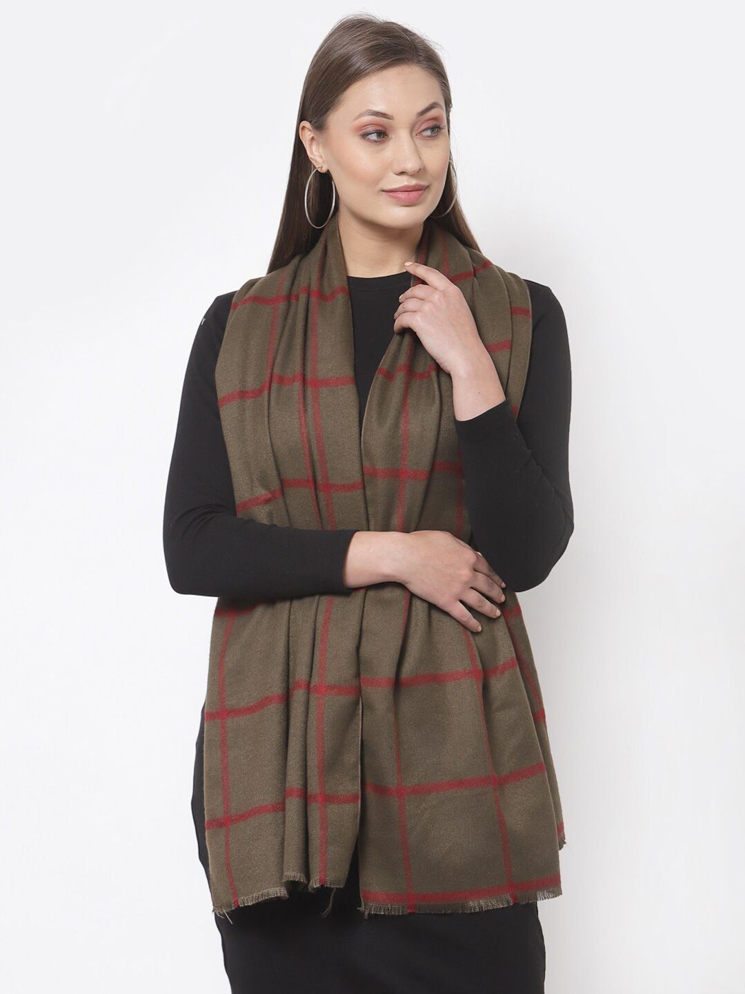 Calvadoss Women Brown & Red Checked Stole Price in India