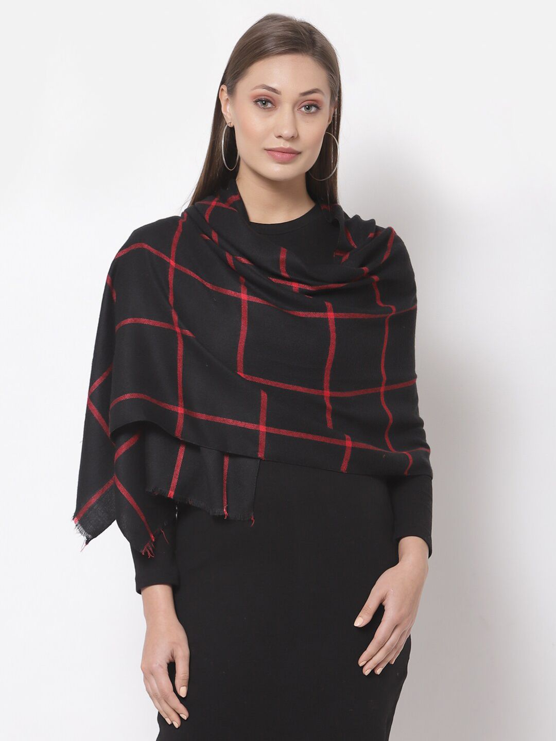 Calvadoss Women Black & Red Checked Stole Price in India