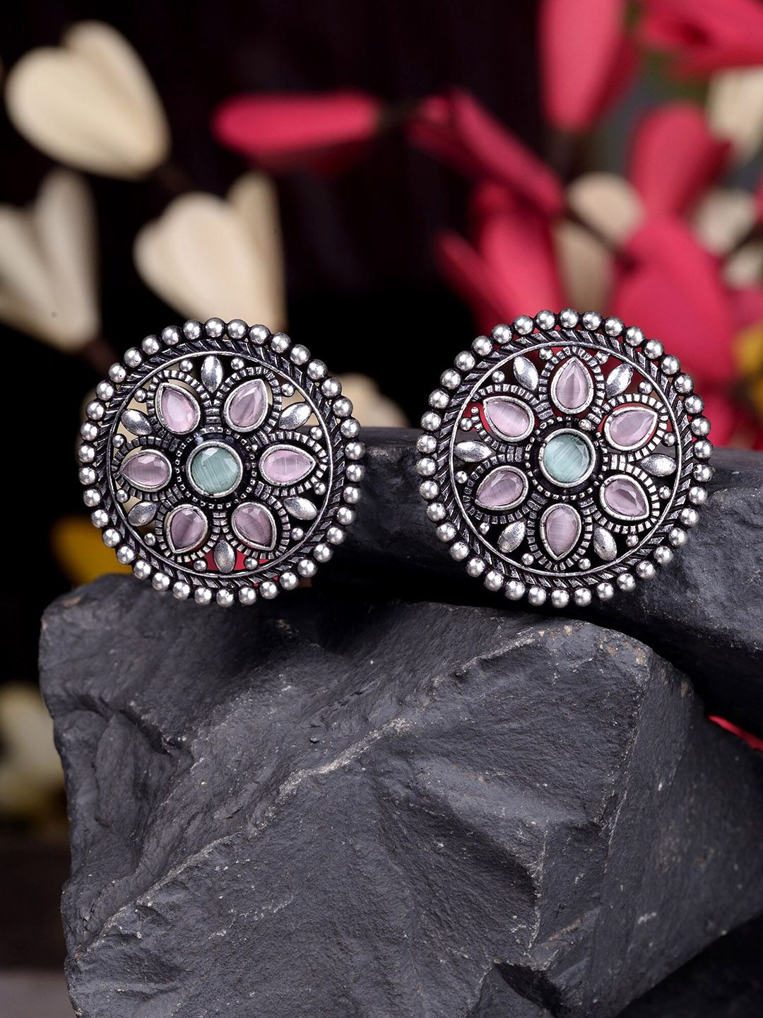 Saraf RS Jewellery Pink Circular Studs Earrings Price in India