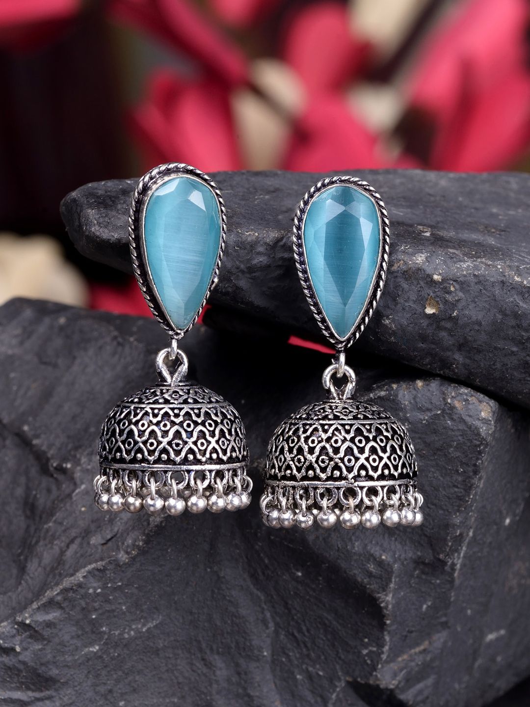 Saraf RS Jewellery Turquoise Blue Dome Shaped Jhumkas Earrings Price in India