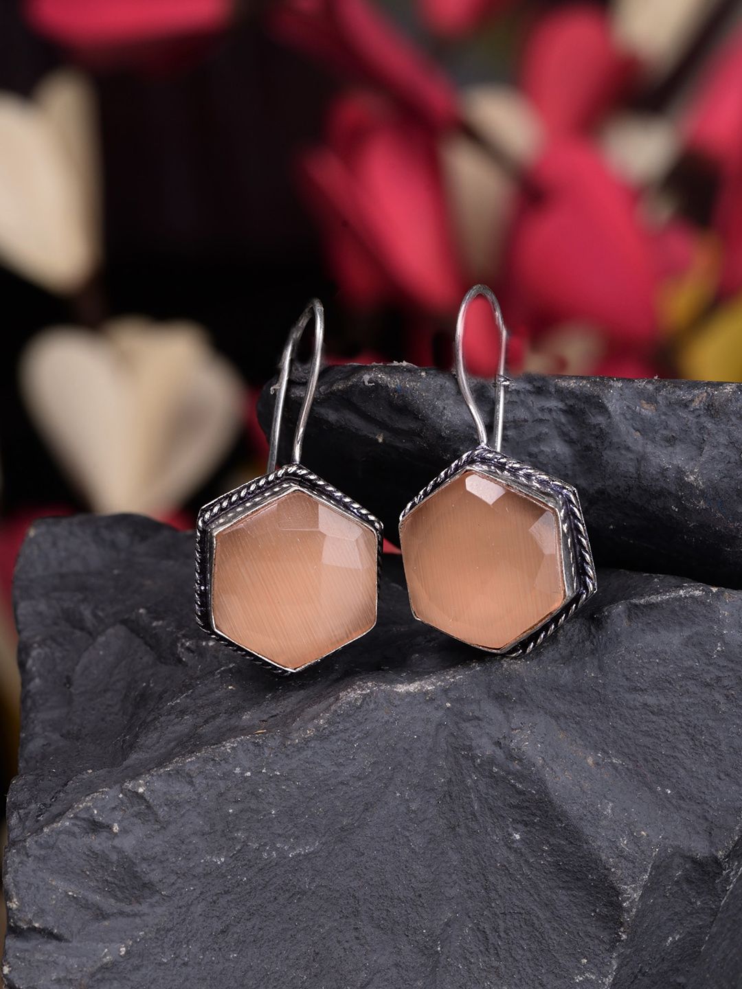 Saraf RS Jewellery Peach-Coloured Geometric Drop Earrings Price in India