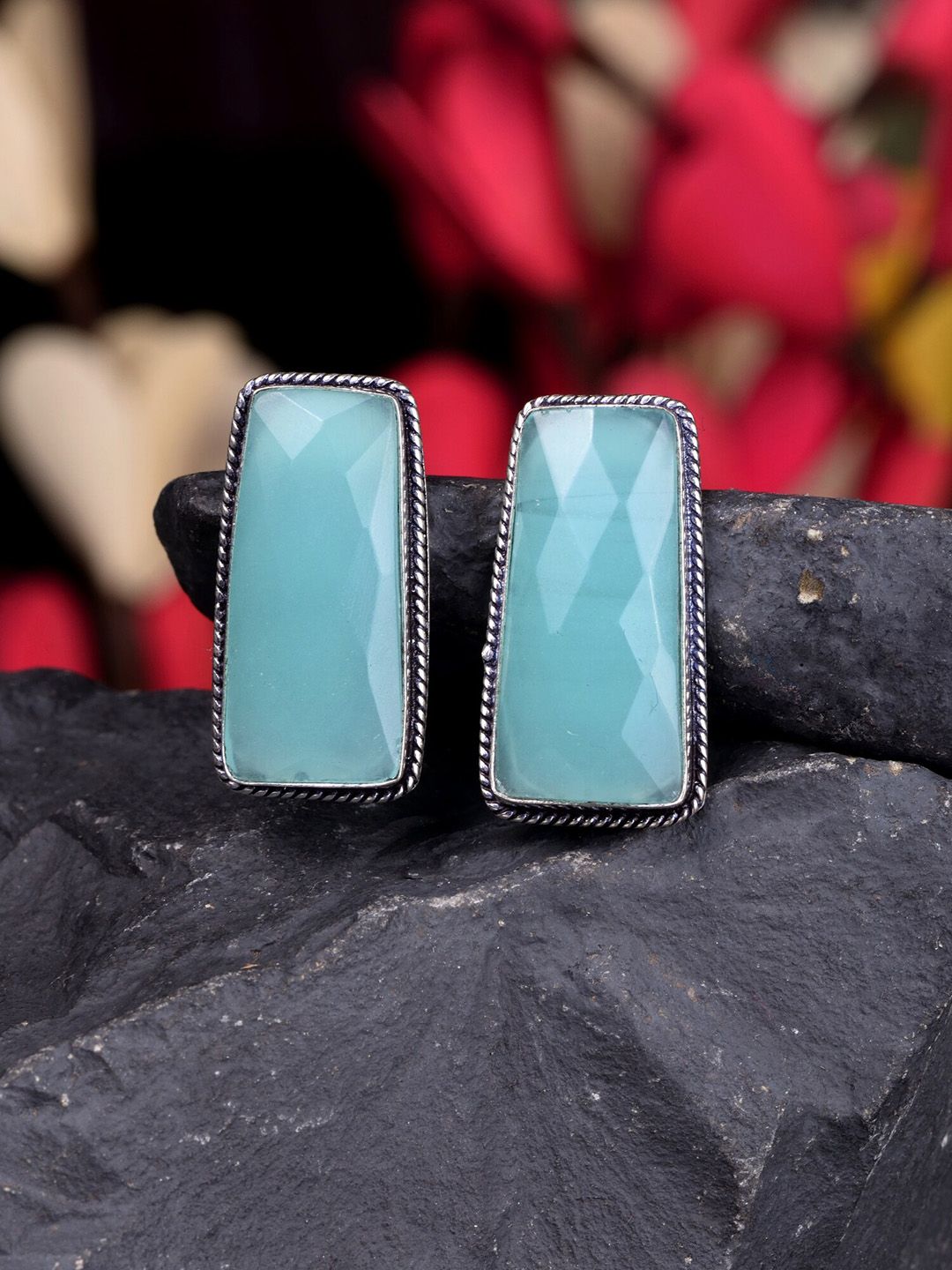 Saraf RS Jewellery Turquoise Blue Geometric Studs Earrings Price in India