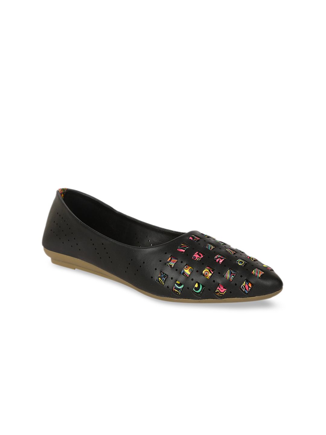 WOMENS BERRY Woman Black Ballerinas with Laser Cuts Flats