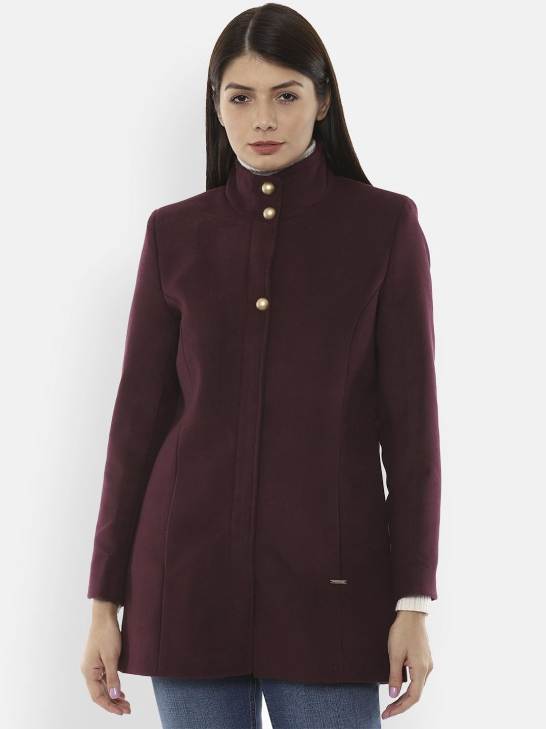 Van Heusen Woman Maroon Solid Longline Tailored Jacket Price in India