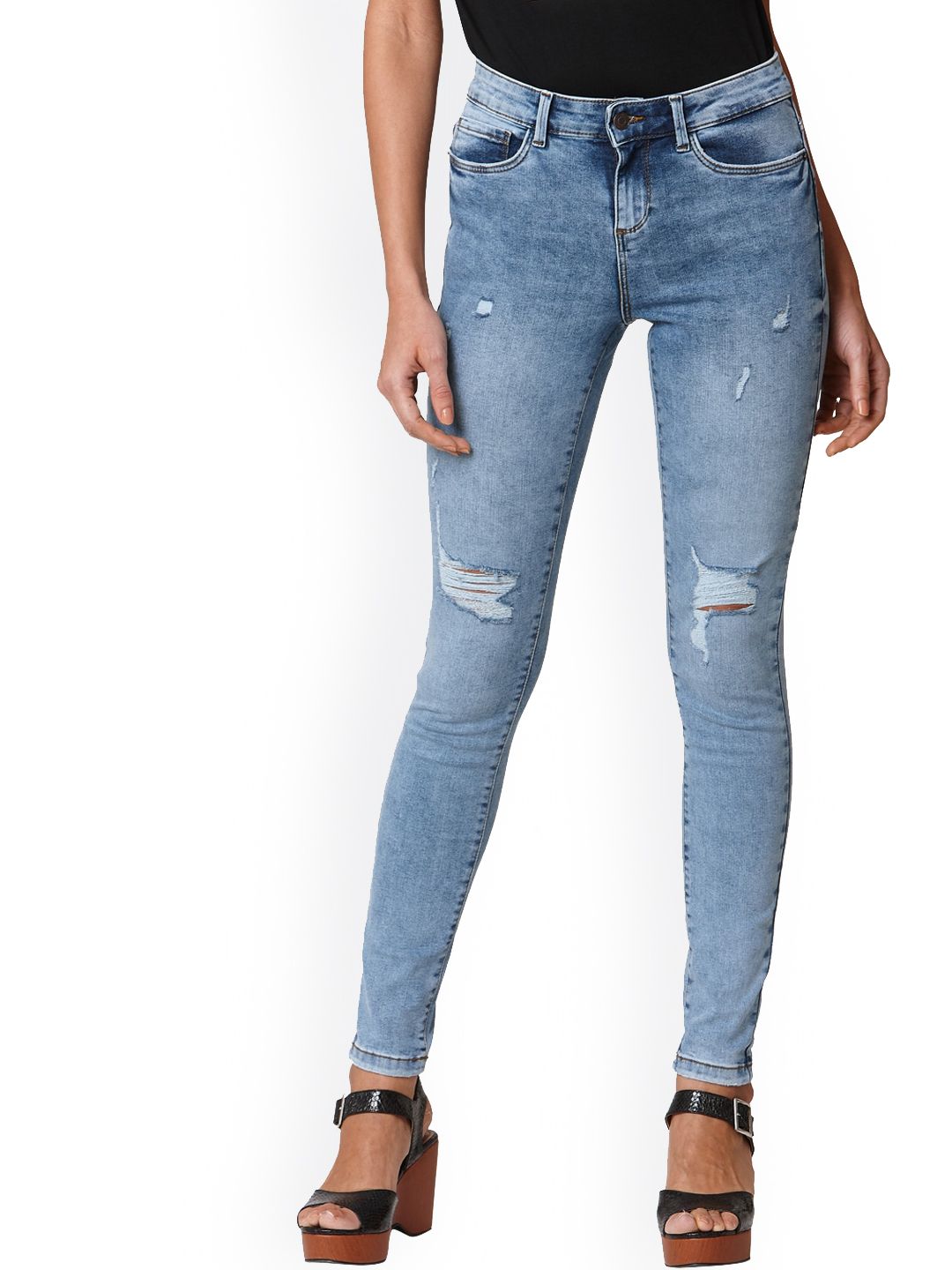 Vero Moda Women Blue Skinny Fit Mildly Distressed Heavy Fade Jeans Price in India