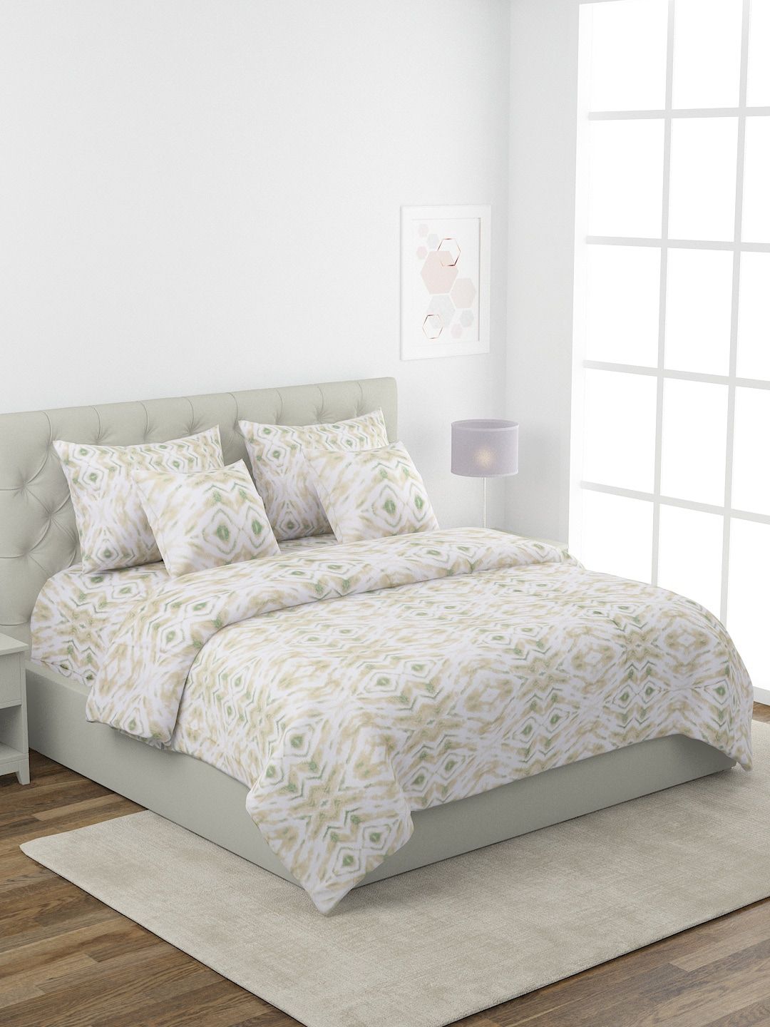 ROMEE Brown & White Printed  Pure Cotton Superfine Double King Bedding Set Price in India
