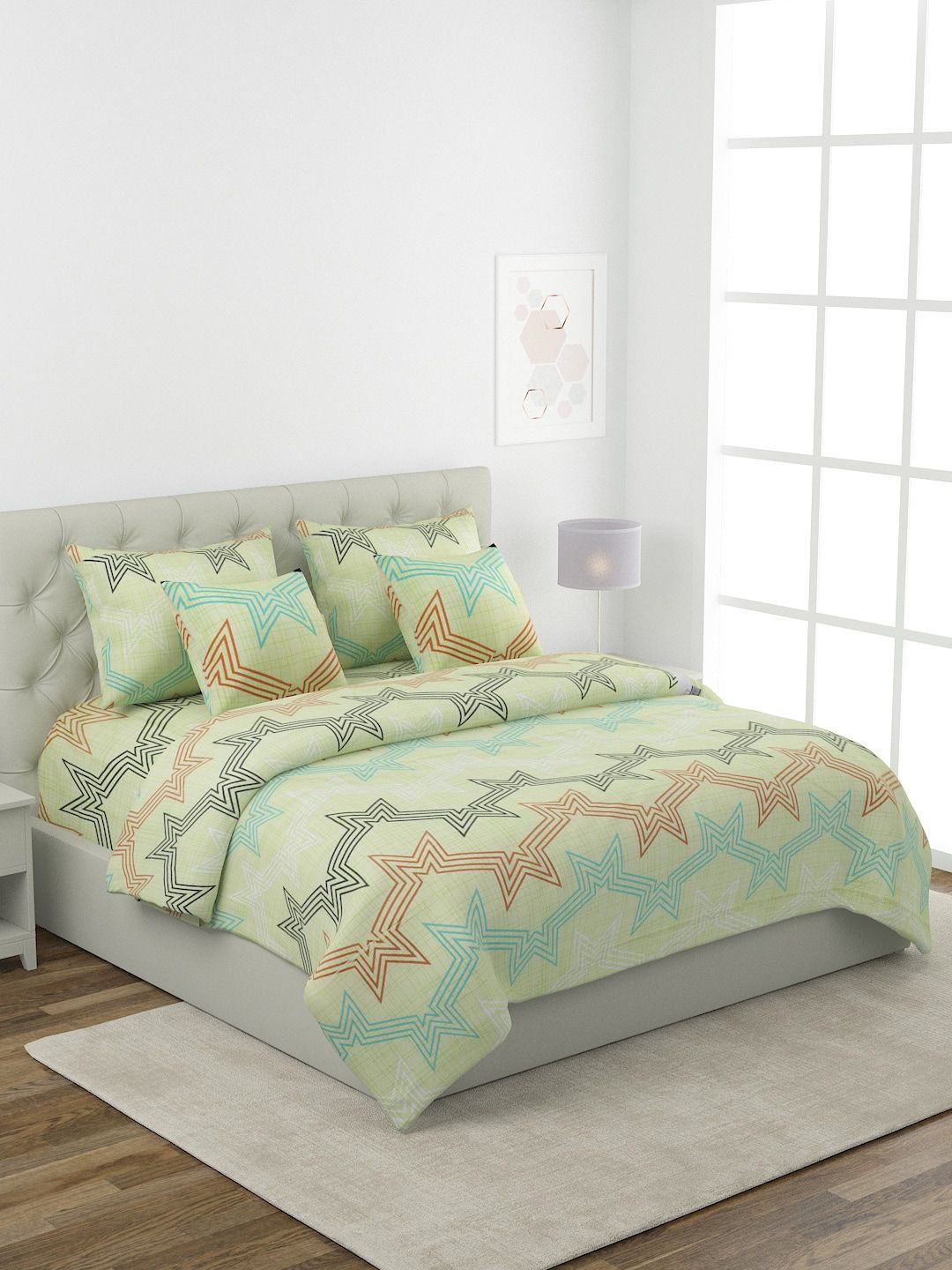 ROMEE Green & Black Printed Pure Cotton Superfine Double King Bedding Set Price in India