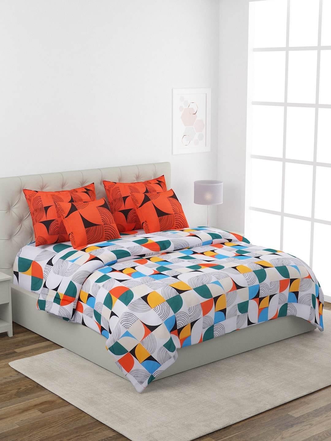 ROMEE Multicoloured Printed Pure Cotton Superfine Double King Bedding Set Price in India