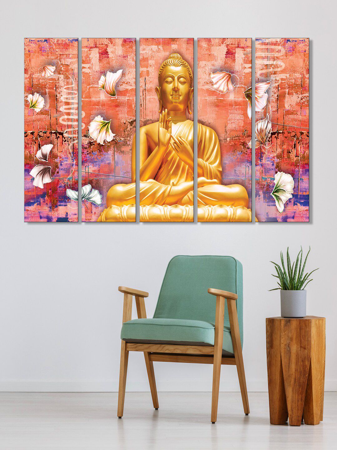 999Store Set Of 5 Panel Meditating Buddha Painting Wall Art Price in India