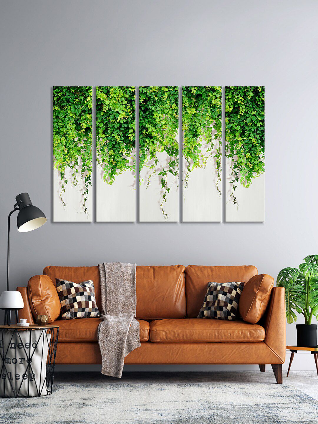 999Store Set Of 5 Green & White Hanging Tree View Painting Framed Wall Art Price in India