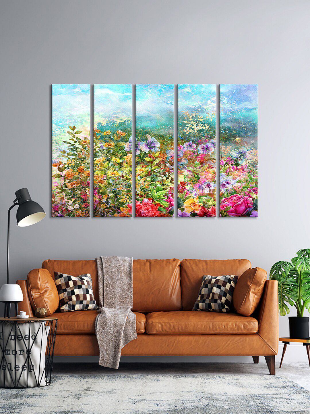 999Store Set of 5 Blue & Green Preiwinkle Plumeria Flowers Nature View Wall Painting Wall Hanging Price in India