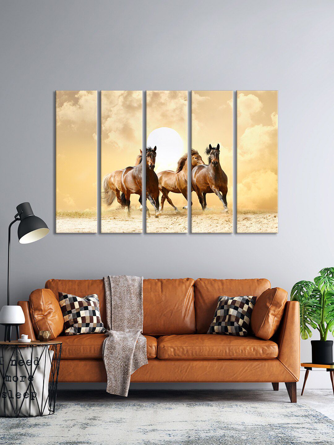 999Store Set Of 5 Three Brown Horses Running In The Sun Framed Wall Arts Price in India