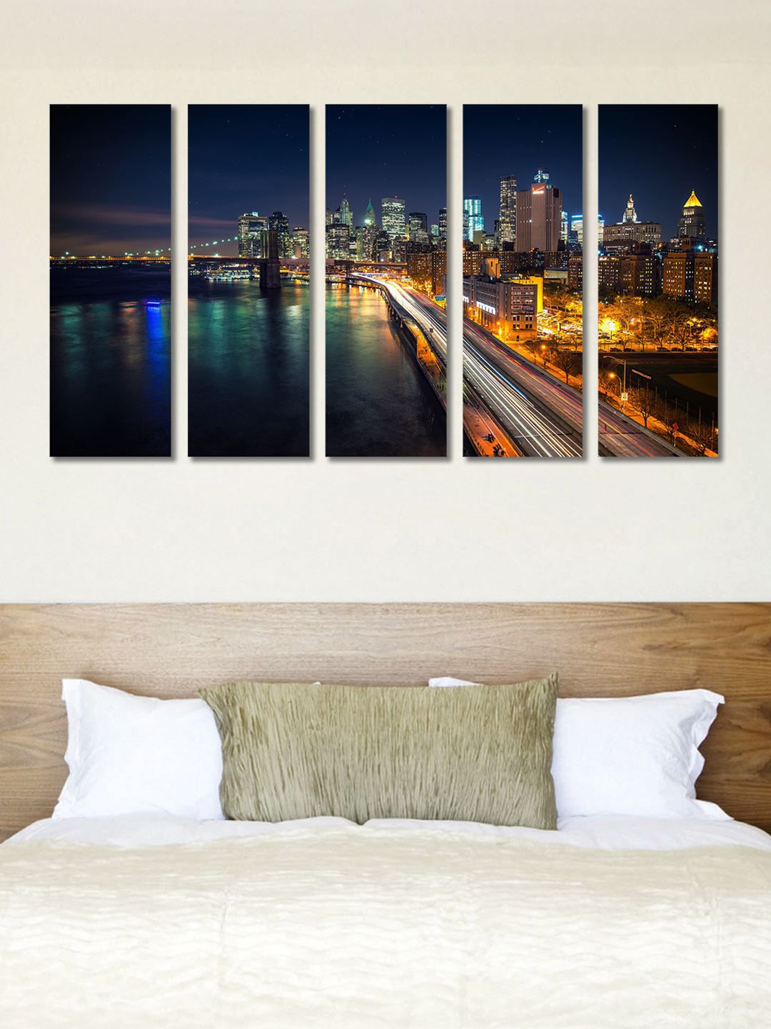 999Store Set Of 5 City River Side Road Wall Painting Frames Price in India