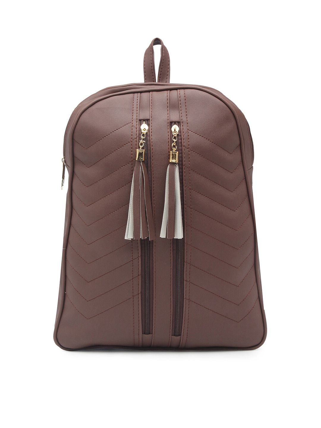 borse lele Women Brown Textured Tasselled Backpack Price in India