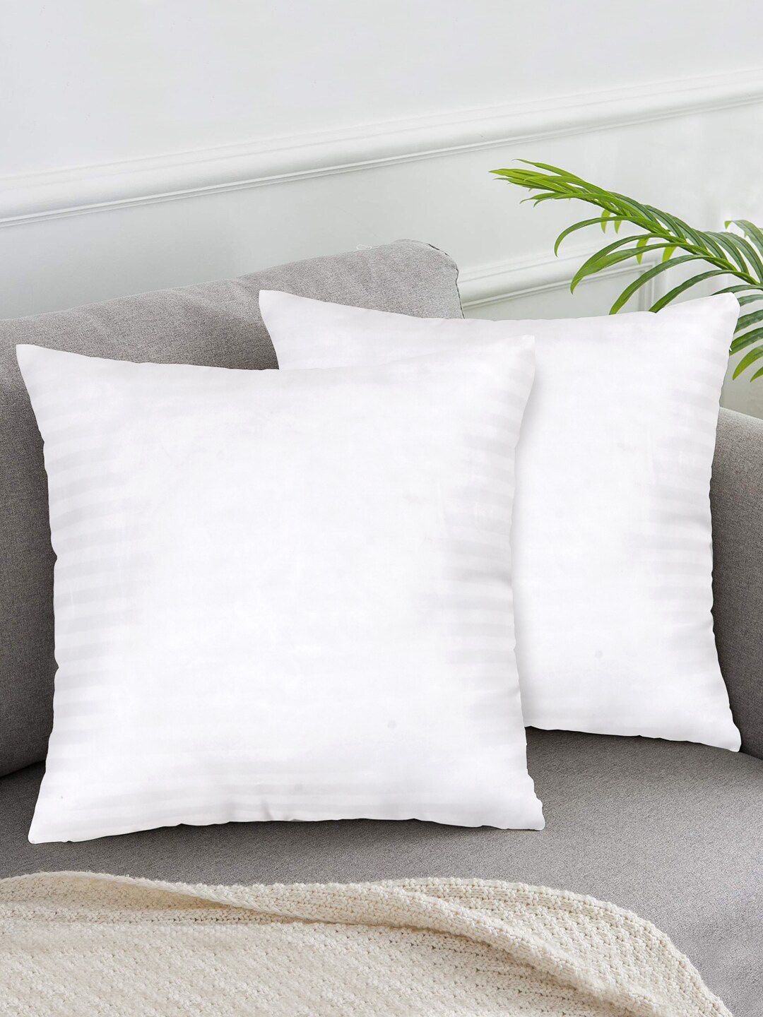 Clasiko Set Of 2 White Solid Square Cushion Inserts Price in India