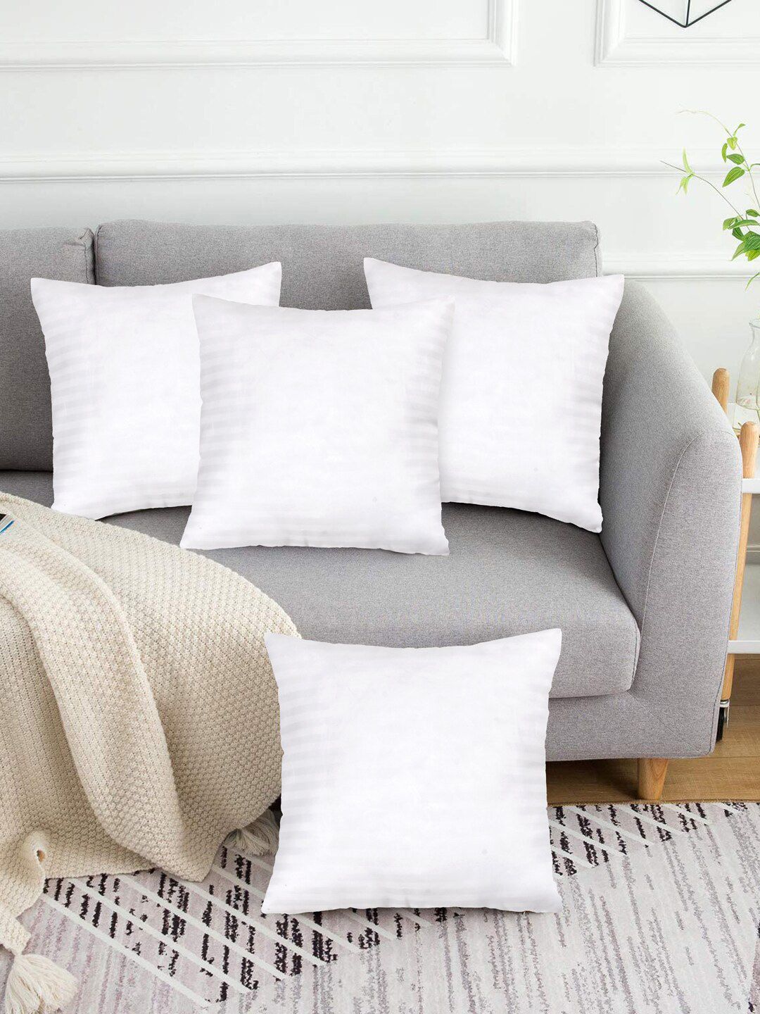 Clasiko Set Of 4 White Striped Cushion Fillers Price in India