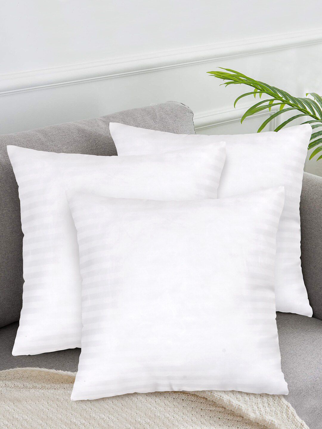 Clasiko Set of 3 White Solid Square Cushion Inserts Price in India