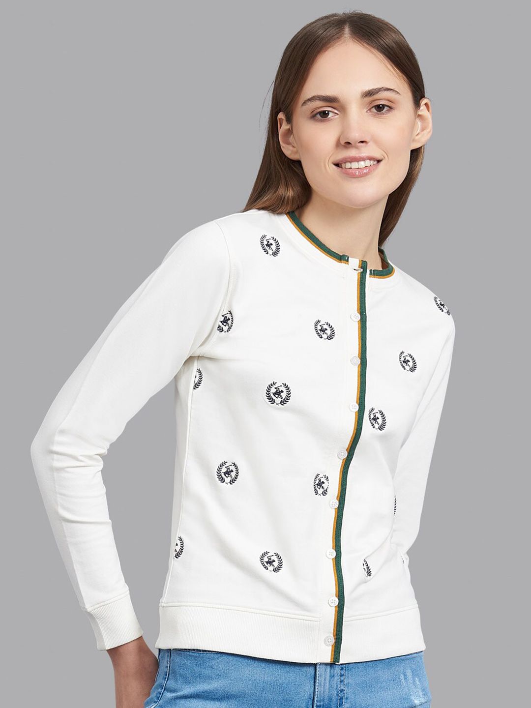 Beverly Hills Polo Club Women White Printed Cardigan Price in India