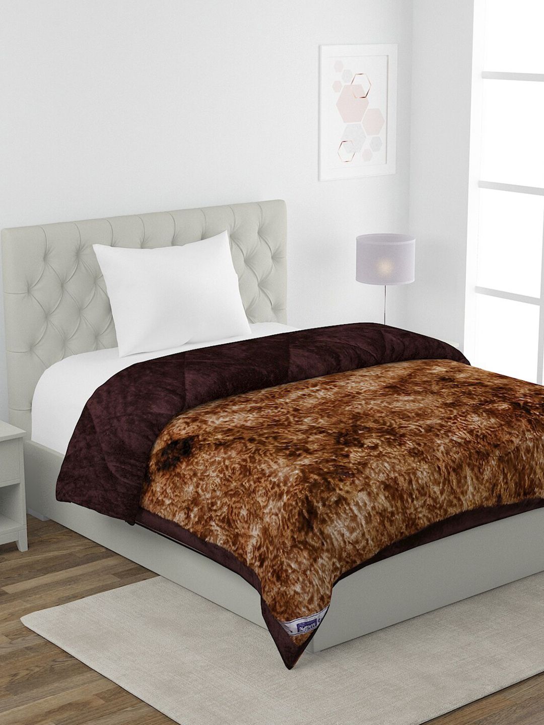HOSTA HOMES Brown & Tan Fur Heavy Winter 350 GSM Single Bed Quilt Price in India