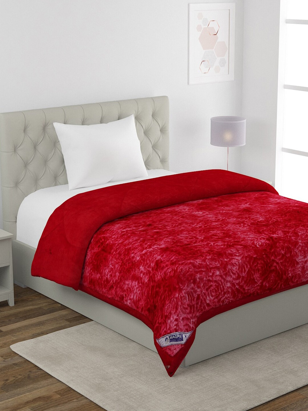 HOSTA HOMES Red Floral 350 GSM Microfiber Filled Single Bed Quilt Price in India
