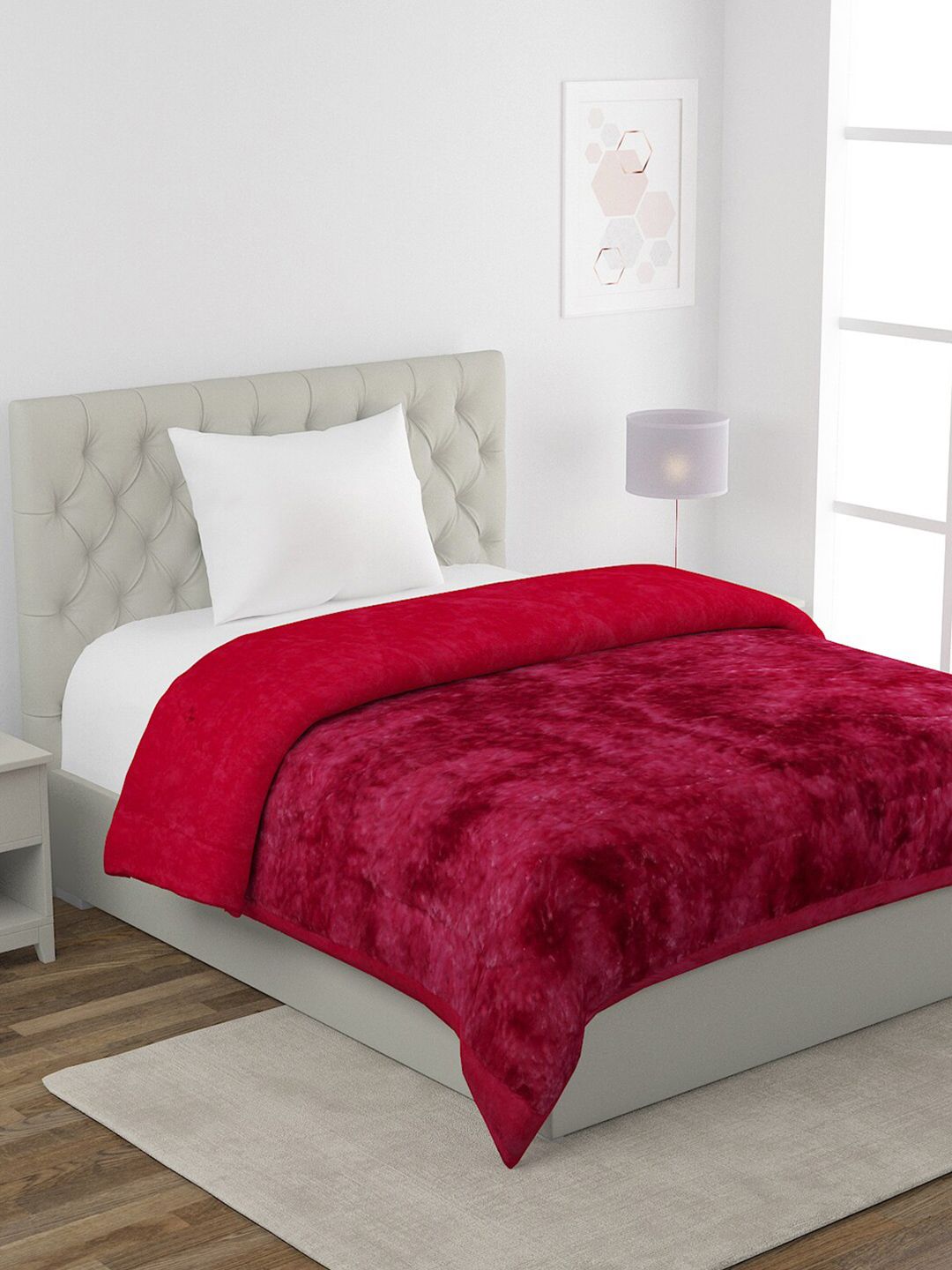 HOSTA HOMES Magenta Floral 350 GSM Microfiber Filled Single Bed Quilt Price in India