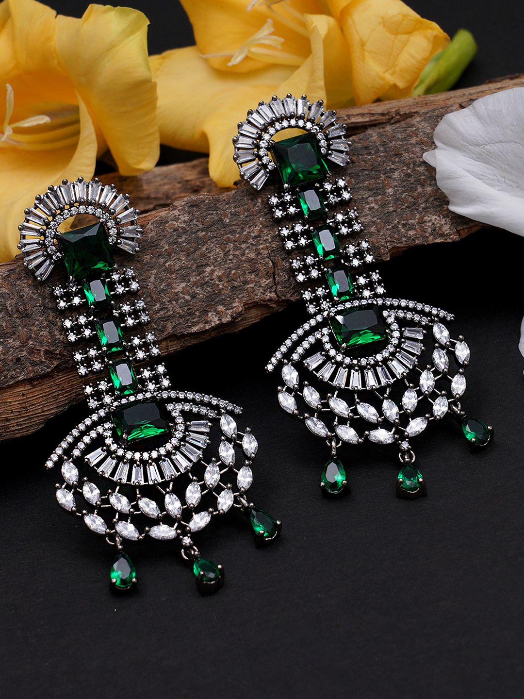 KARATCART Green & White Floral Studded Drop Earrings Price in India