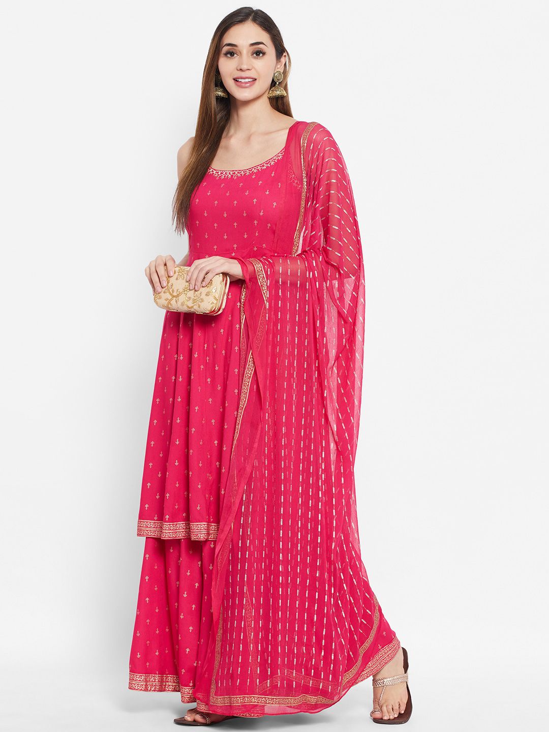 Ramas Women Pink Ethnic Motifs Printed Kurta with Palazzos & With Dupatta Price in India