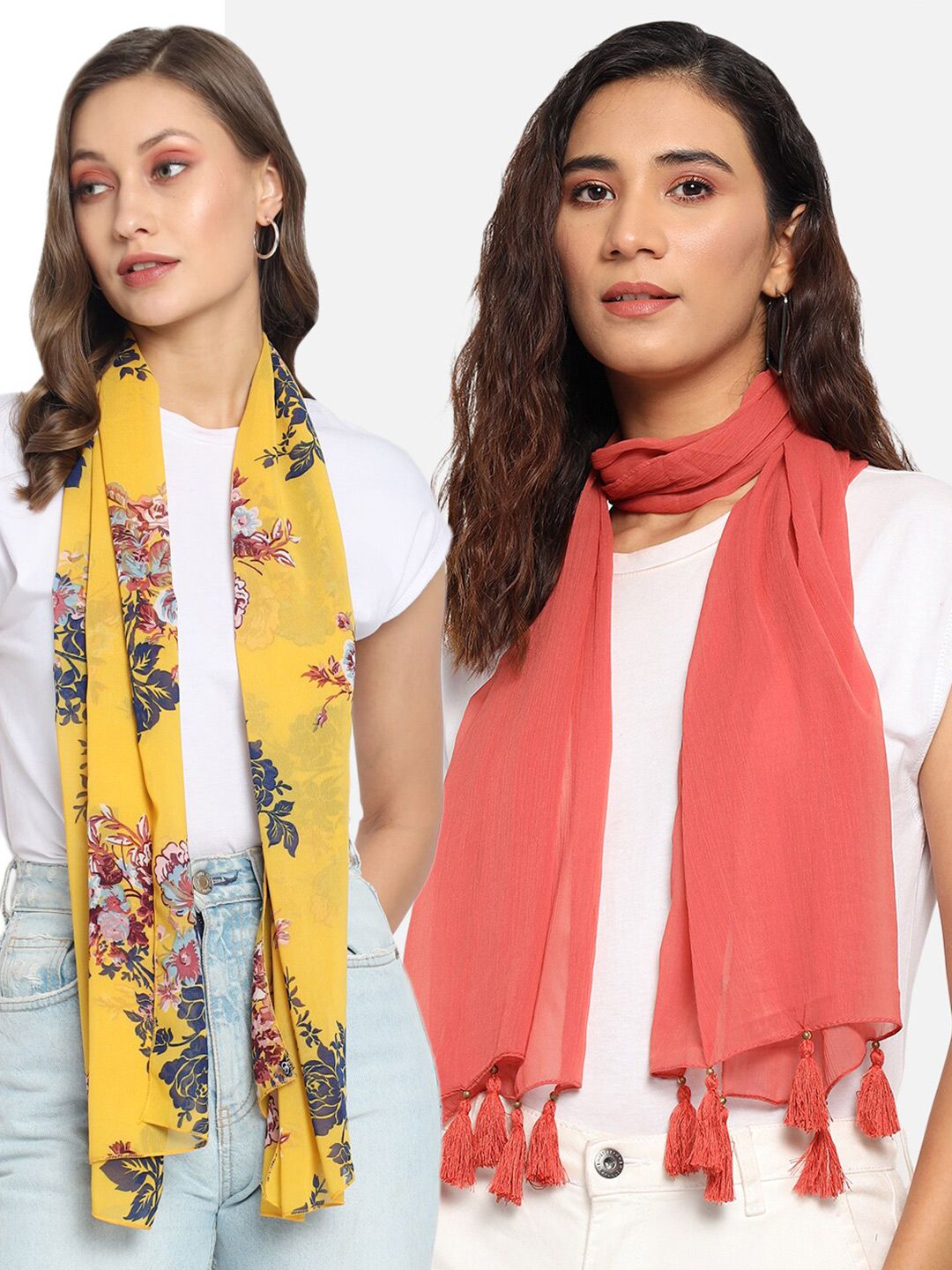 Trend Arrest Women Pack Of 2 Red & Yellow Printed Scarf Price in India