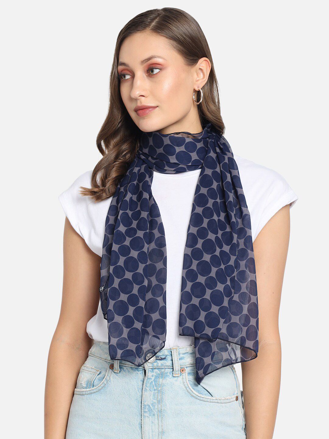 Trend Arrest Women Pack of 2 Navy Blue & Grey Scarves Price in India