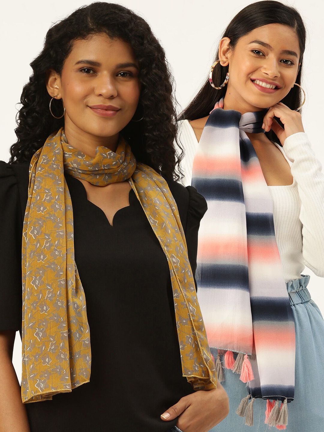 Trend Arrest Women Multicoloured Set of 2 Printed Scarf Price in India