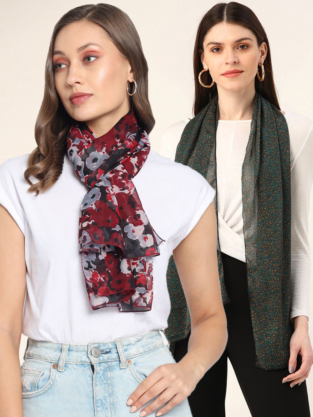 Trend Arrest Women Pack Of 2 Black & Red Printed Scarf Price in India