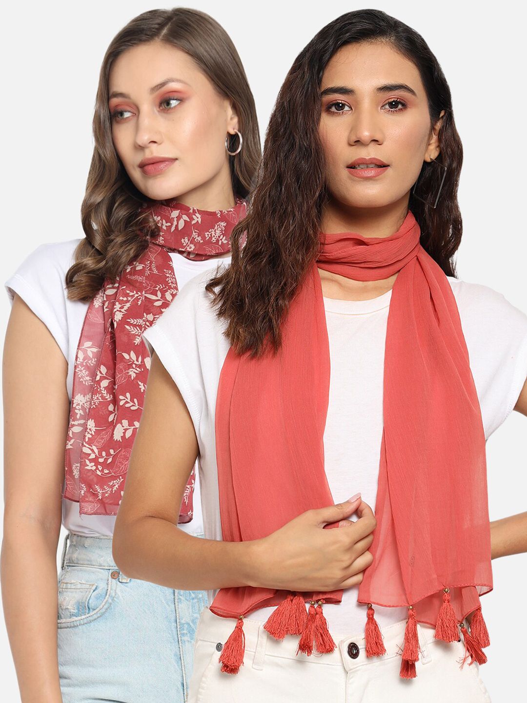 Trend Arrest Women Pack of 2 Rust & Peach-Coloured Printed Scarves Price in India