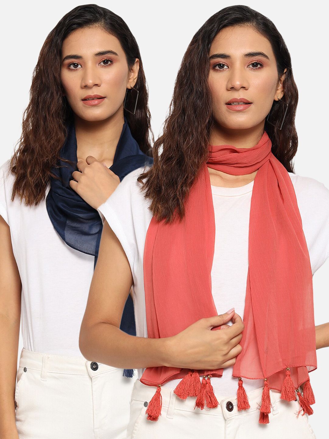 Trend Arrest Women Pack Of 2 Red & Blue Scarf Price in India