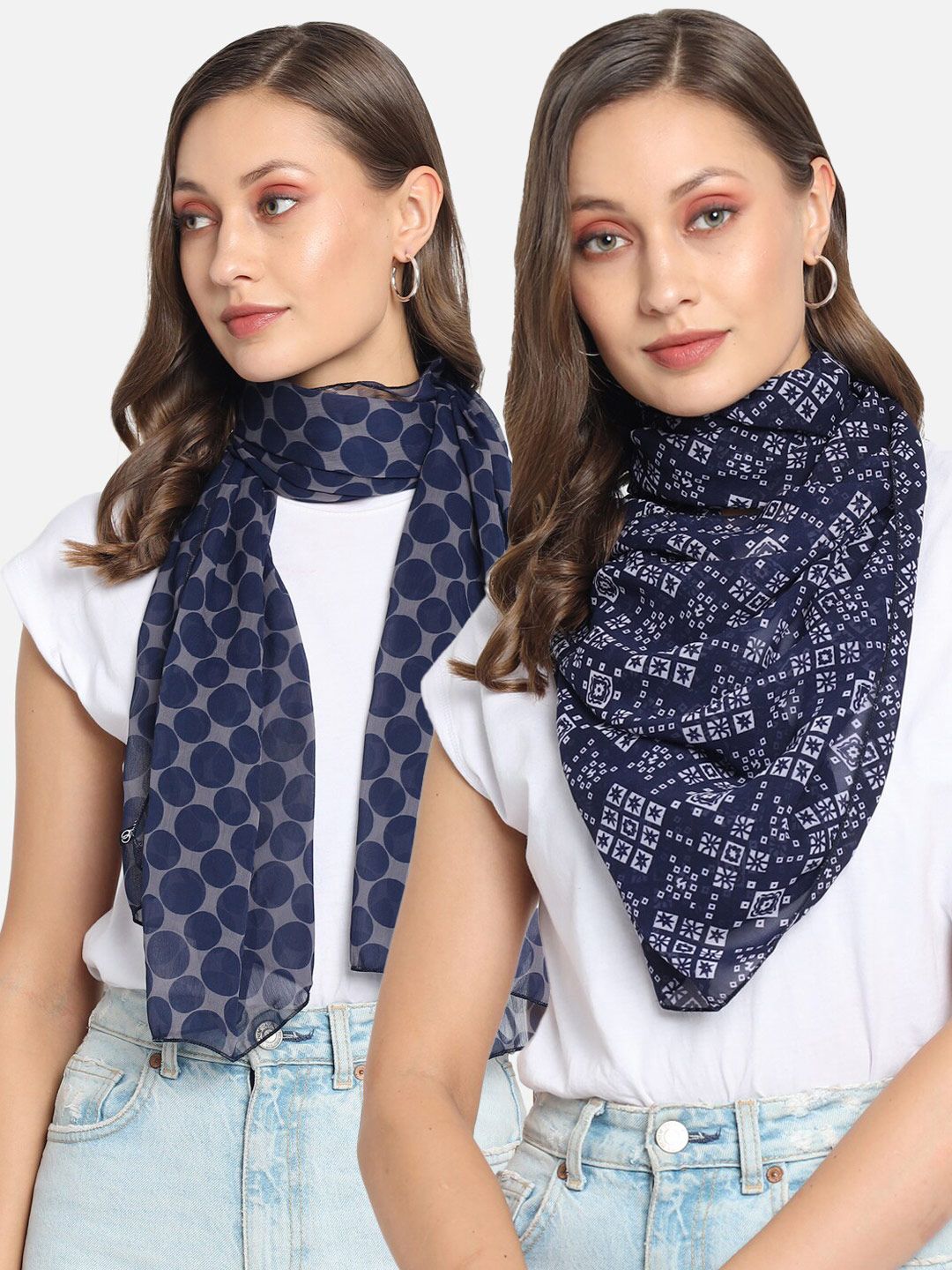 Trend Arrest Set Of 2 Women Navy Blue & Grey Printed Scarf Price in India