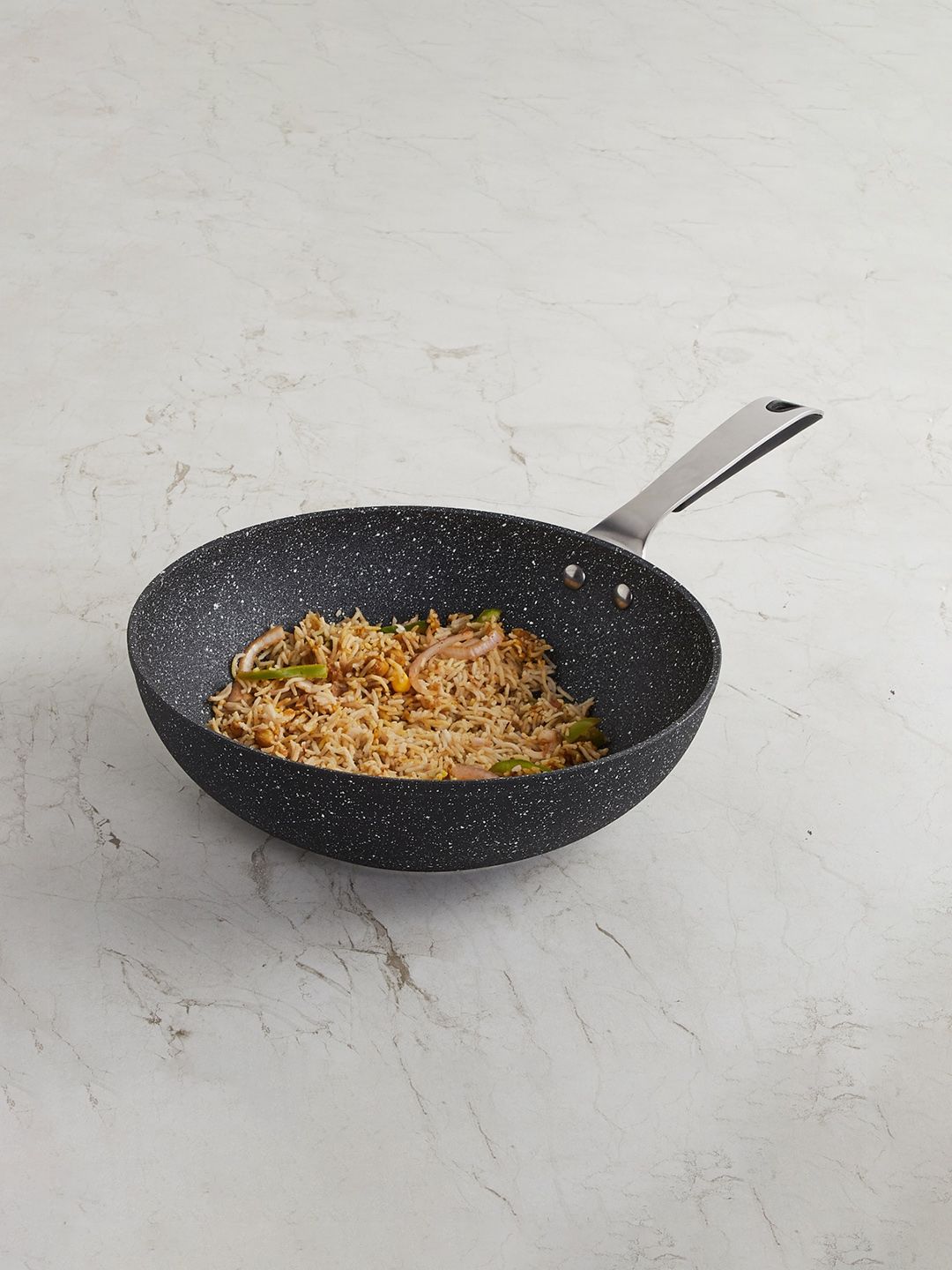 Home Centre Black Patterned Aluminum Wok With Handle Price in India