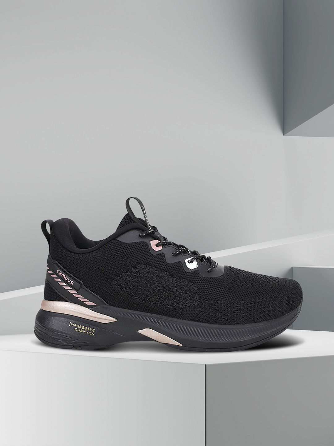 Campus Women Black Mesh Running Shoes Price in India