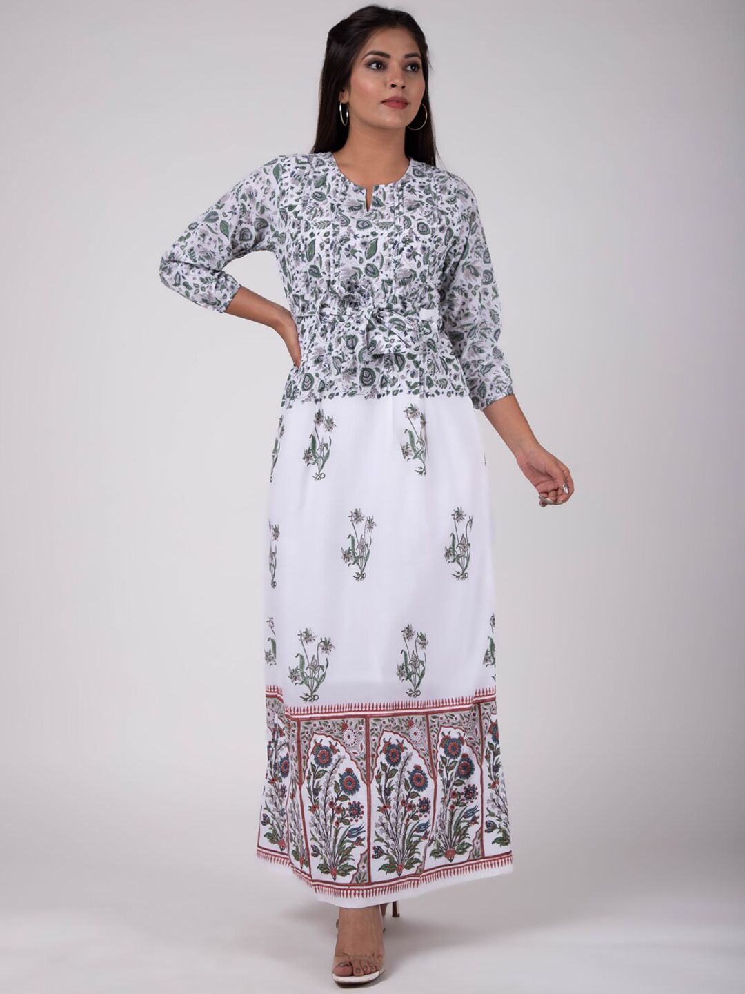 KALINI White & Multicoloured Tropical Ethnic Maxi Dress Price in India