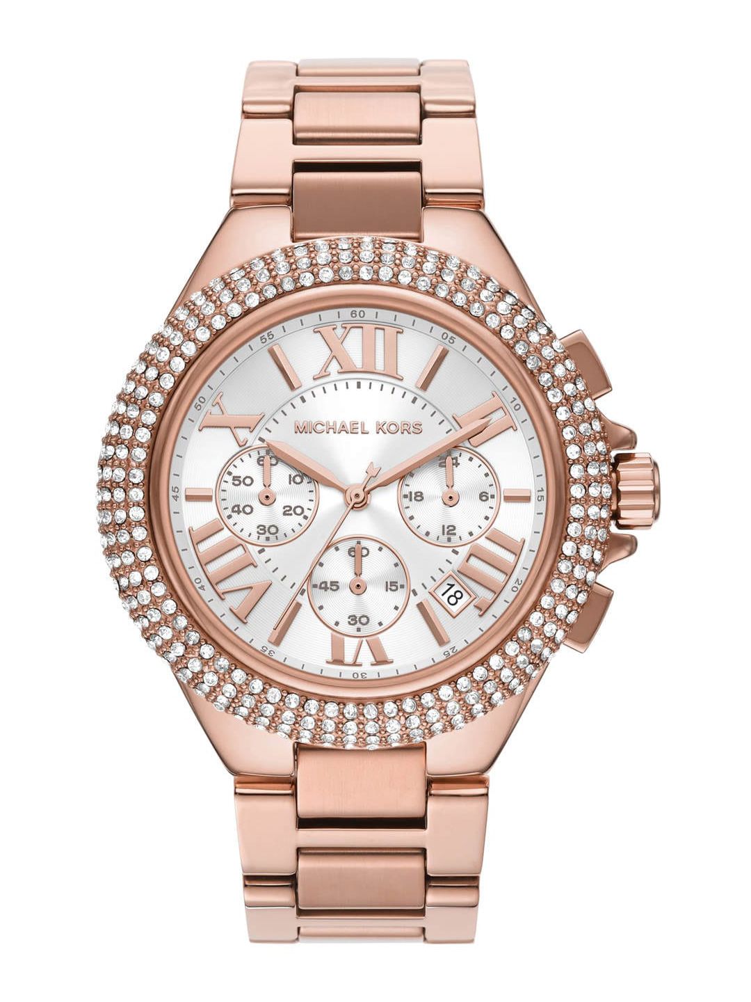 Michael Kors Women White Embellished Dial Camille Rose-Gold Watch MK6995 Price in India