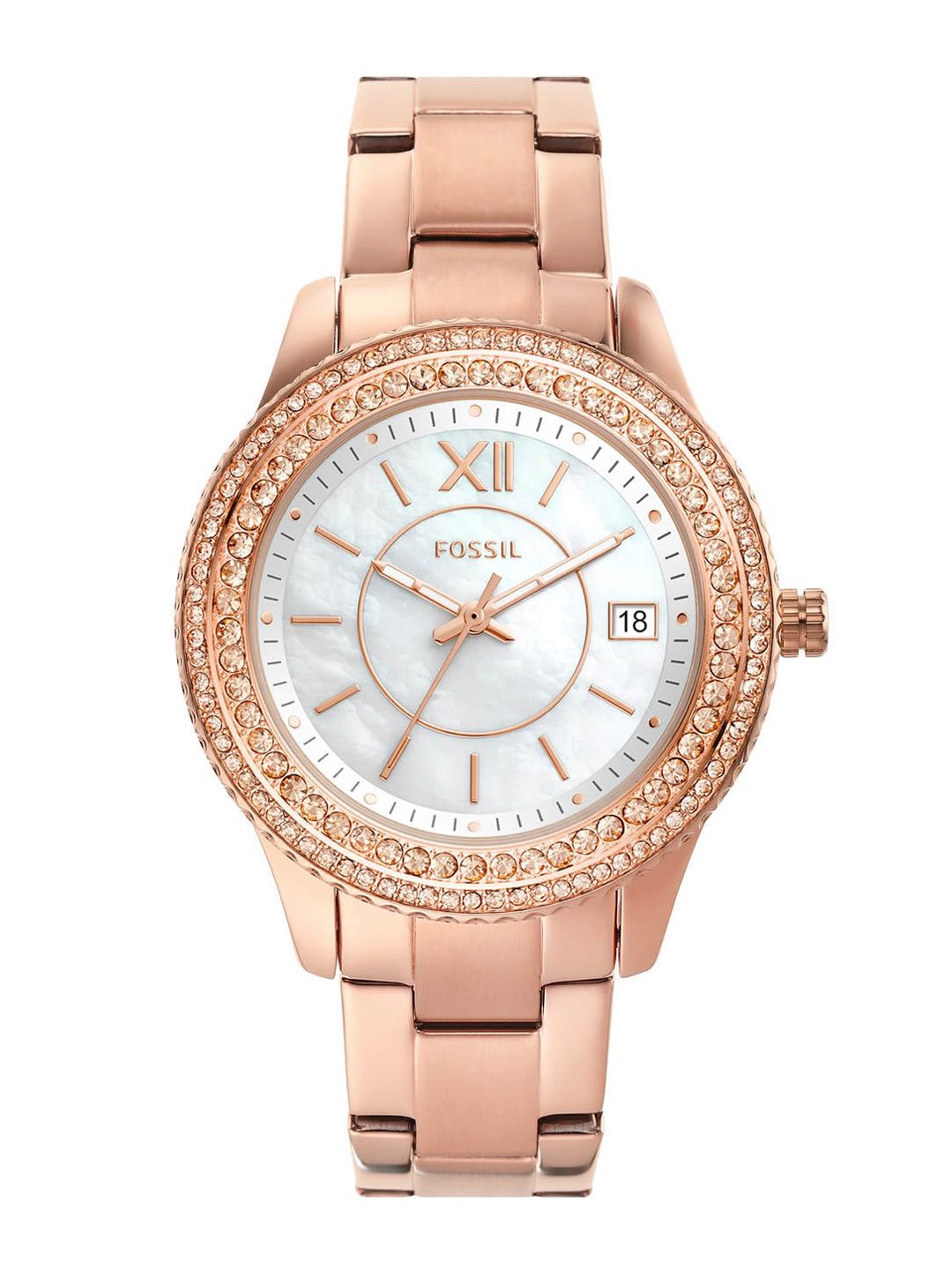 Fossil Women White Solid Dial & Rose Gold-Plated Stainless Steel Analogue Watch ES5131 Price in India