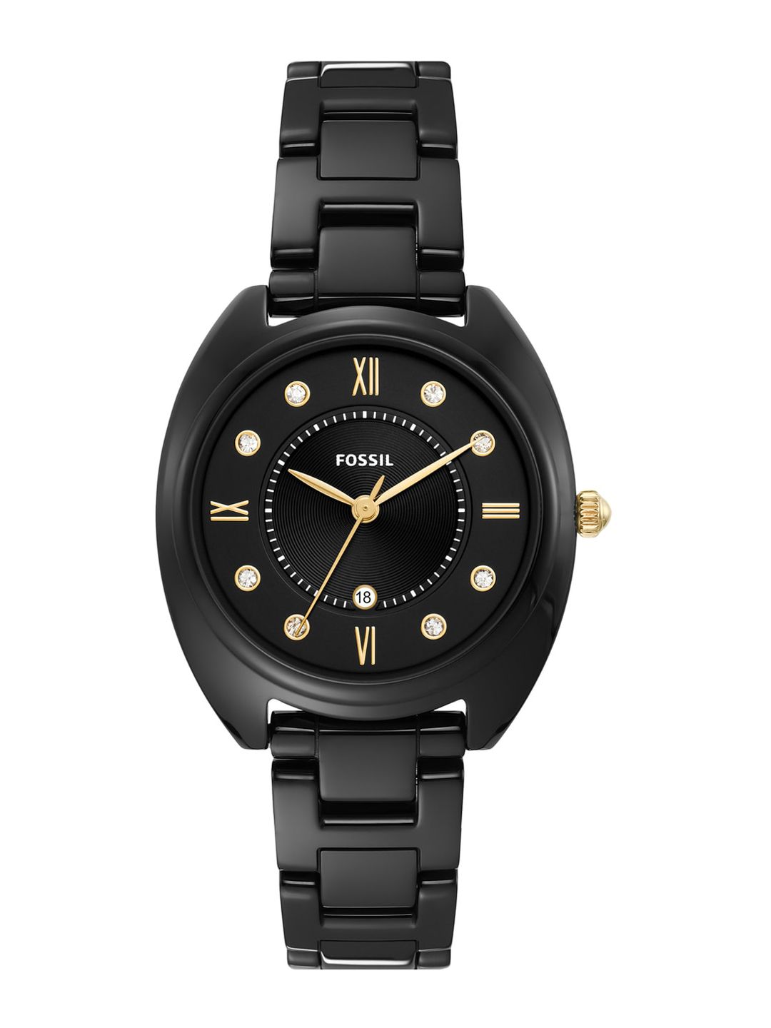 Fossil Women Black Embellished Dial & Ceramic Bracelet Style Straps Analogue Watch CE1114 Price in India