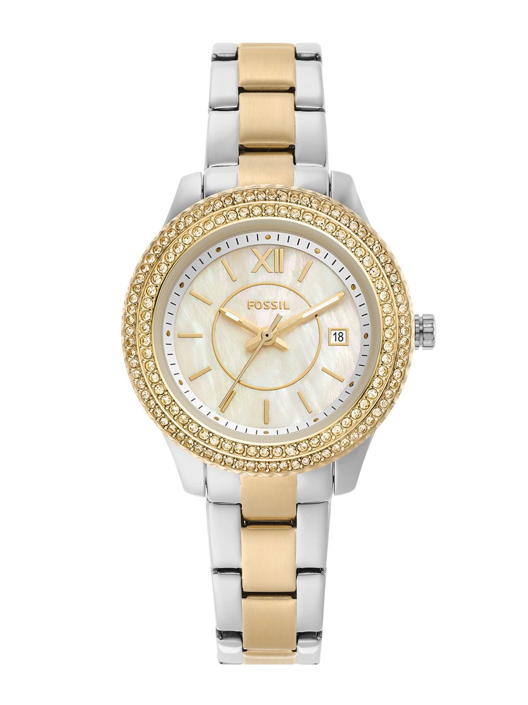 Fossil Women Off-White Dial & Dual-Toned Stainless Steel Straps Analogue Watch ES5138 Price in India