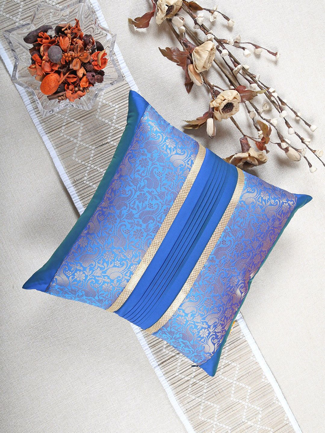 ANS Blue & Gold Ethnic Motifs Square Cushion Covers