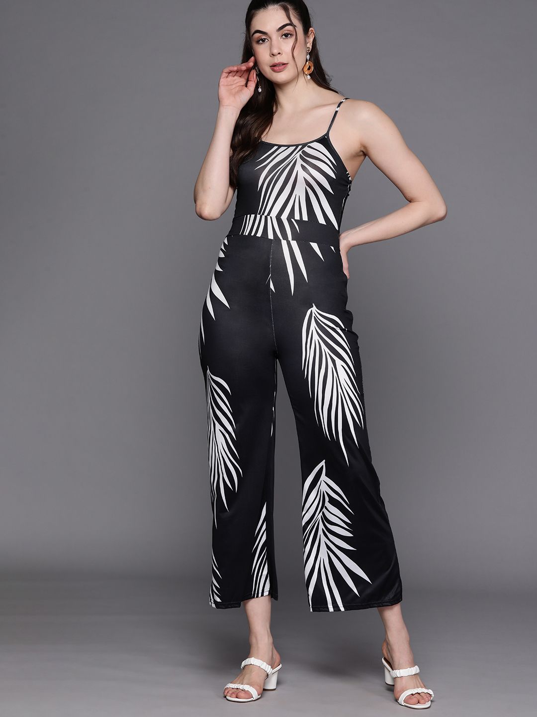 JC Mode Women Black & White Printed Basic Jumpsuit Price in India