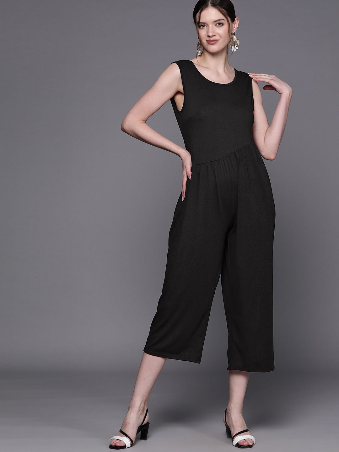 JC Mode Black Solid Pure Cotton Basic Jumpsuit Price in India