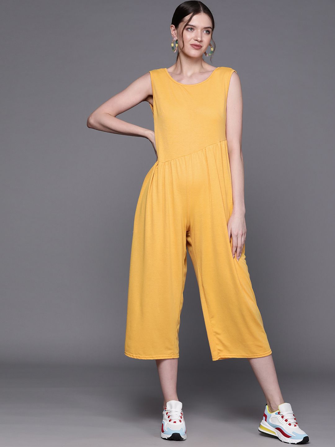 JC Mode Yellow Solid Pure Cotton Basic Jumpsuit Price in India