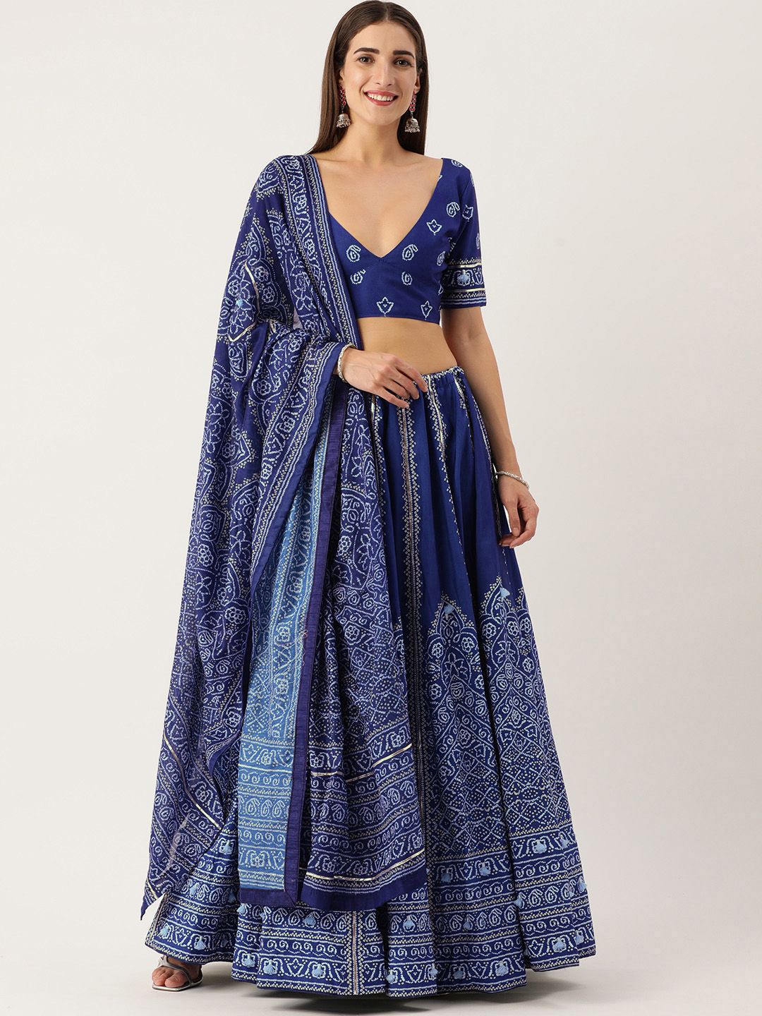 LOOKNBOOK ART Blue Printed Semi-Stitched Lehenga & Unstitched Blouse With Dupatta Price in India
