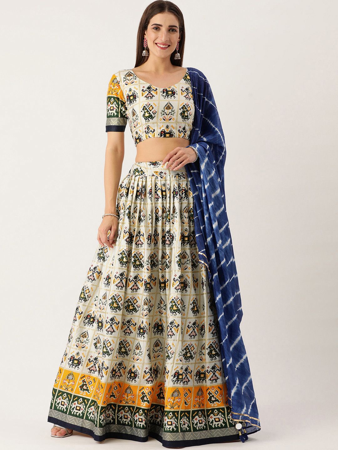 LOOKNBOOK ART Multicoloured Printed Semi-Stitched Lehenga & Unstitched Blouse With Dupatta Price in India