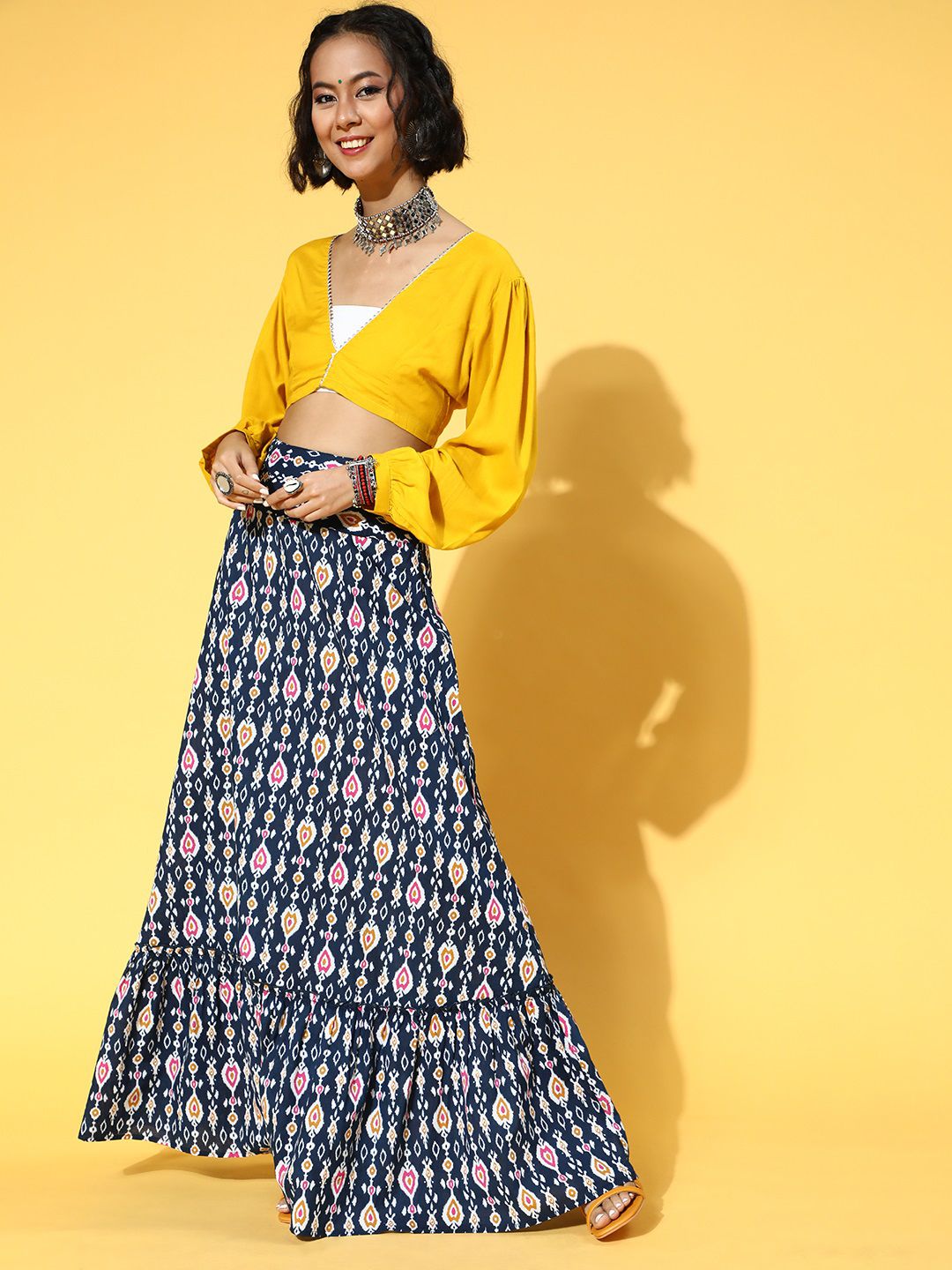 InWeave Women Charming Mustard Solid Cropped Co-Ords Price in India