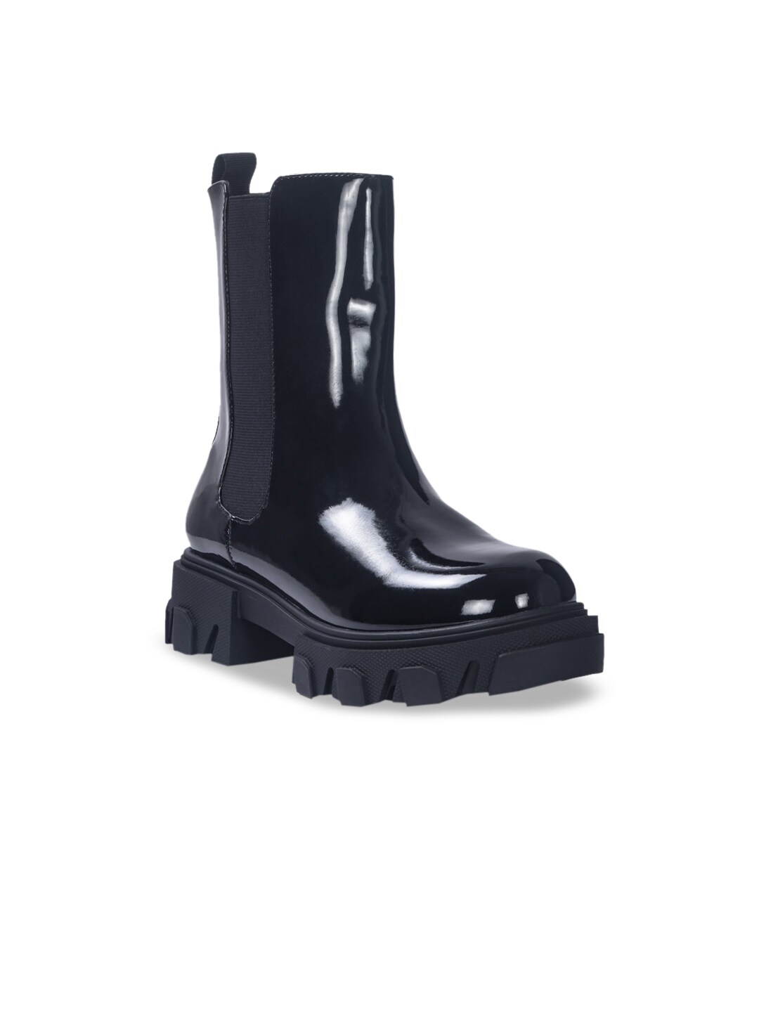 London Rag Black Solid Block Heeled Boots Price in India