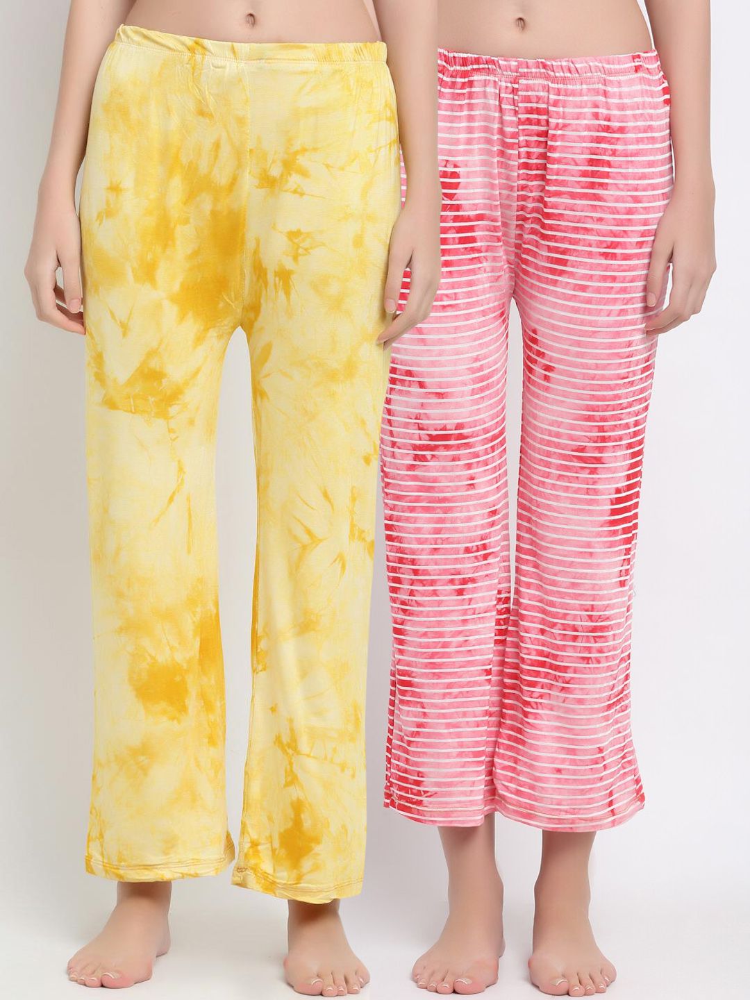 armure Women Pack of 2 Yellow & Pink Printed Lounge Pants Price in India